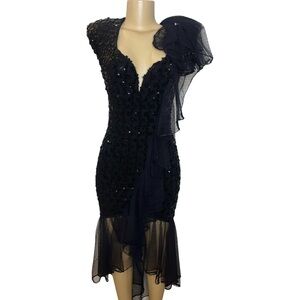 Vintage 80s Legends By Judy Brown Sequin Ruffled Mermaid Dress